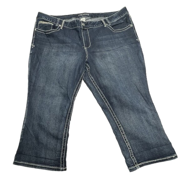 Maurices Denim Capris Heavy Stitch Embroidery Bling Pockets Women's Size 24 - Picture 2 of 16